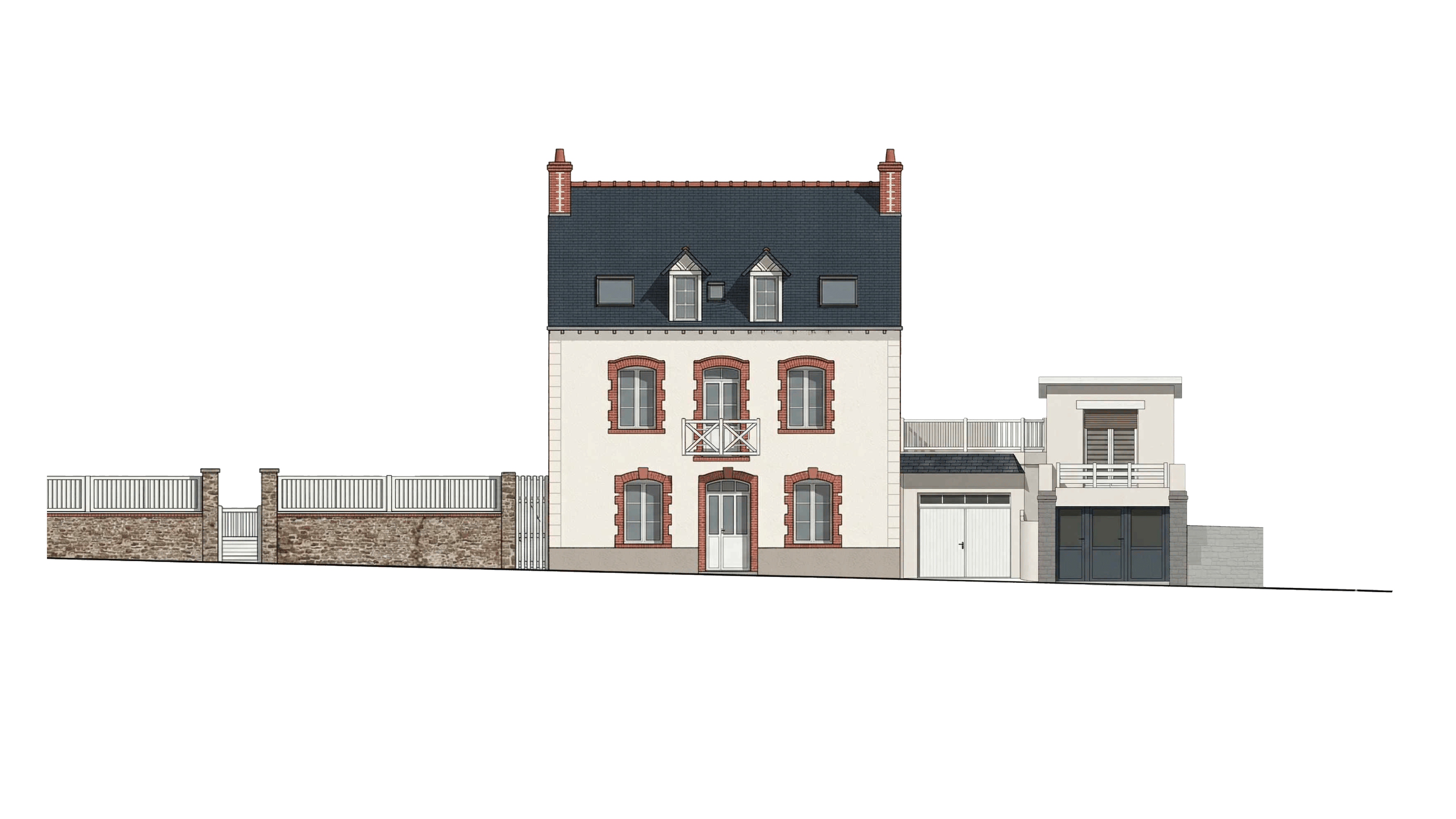 Élévation de la façade sur rue à Pléneuf-Val-André