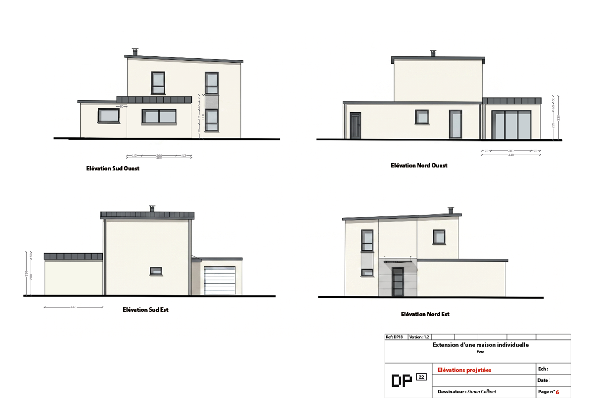Élévations de l'extension de maison à Lamballe