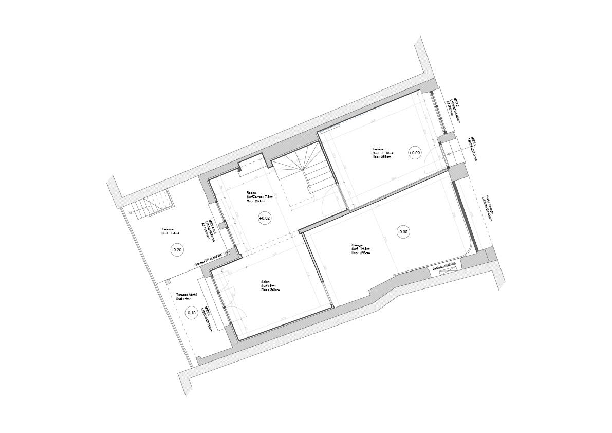 Plan de rez-de-chaussée coté d'une maison à Saint-Brieuc